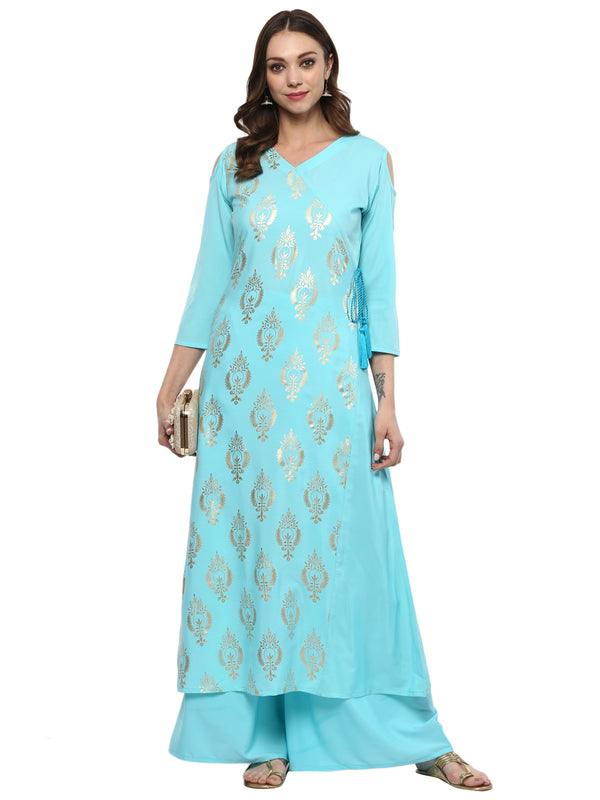 Women Sky Blue Crepe Kurta by Ziyaa (1 Pc Set)