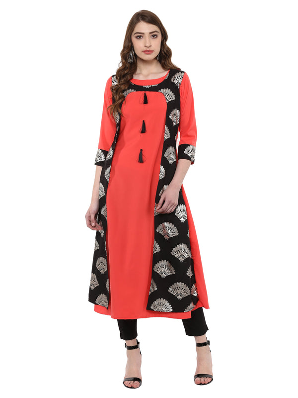 Women Peach Crepe Kurta by Ziyaa (1 Pc Set)