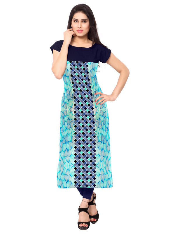 Women's Blue Crepe Kurta - Ziyaa