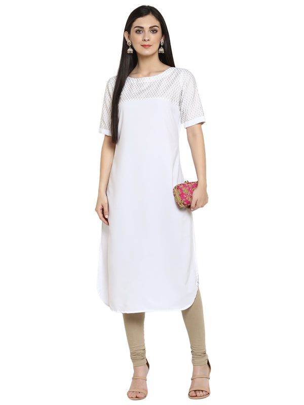 Women's White Crepe Kurta - Ziyaa