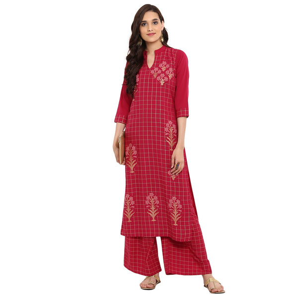 Women's Maroon Digital Print Crepe Kurta - Ziyaa