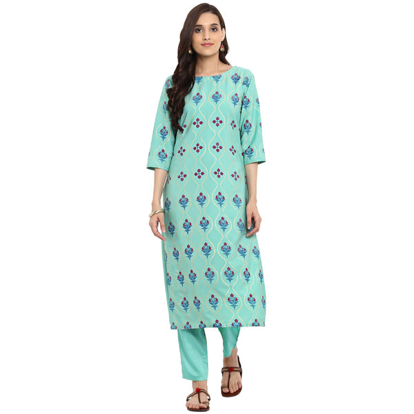 Women Blue Crepe Printed Kurta by Ziyaa (1pc)