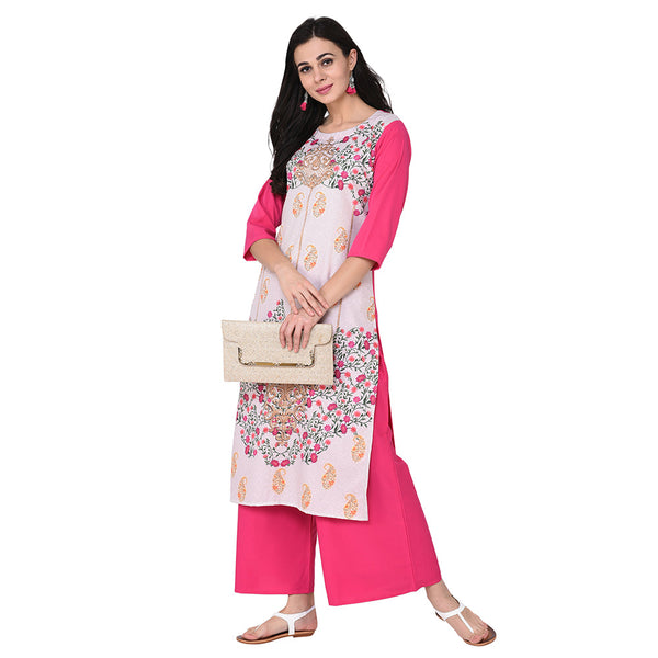 Women Pink Crepe Printed Kurta by Ziyaa (1 Pc Set)