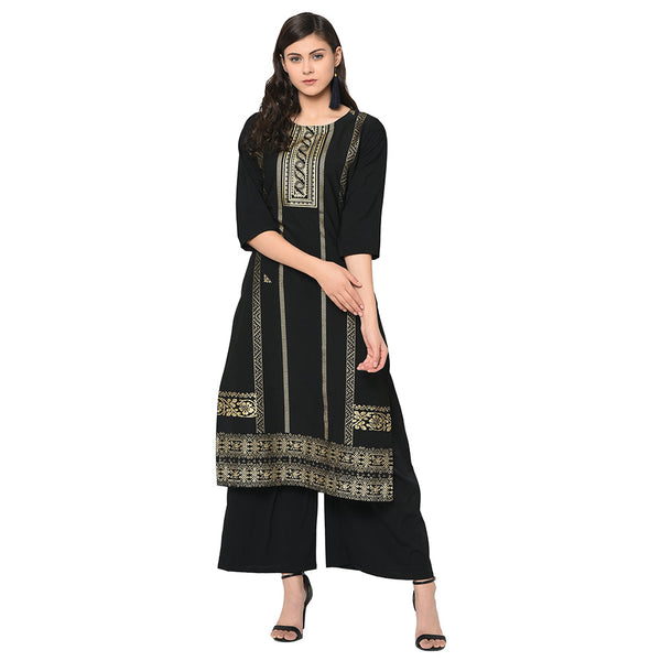 Women Black Crepe Kurta by Ziyaa (1pc)