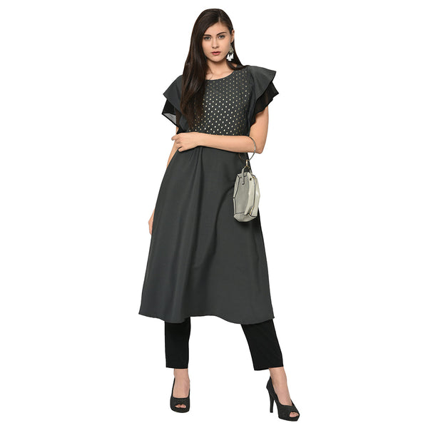 Women's Grey Crepe Kurta - Ziyaa