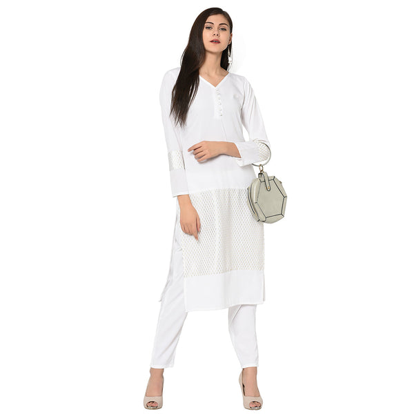 Women's White Crepe Kurta - Ziyaa