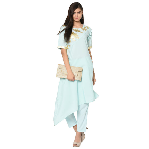 Women's Blue Crepe Kurta - Ziyaa