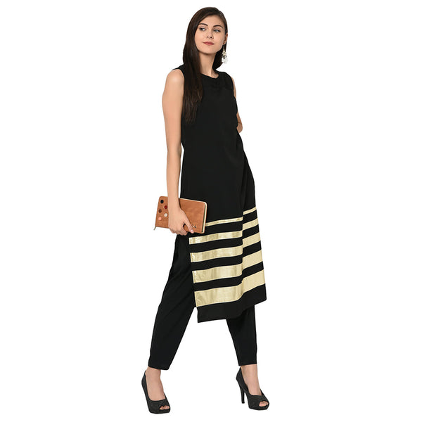 Women Black Kurta in Crepe by Ziyaa (1 Pc Set)