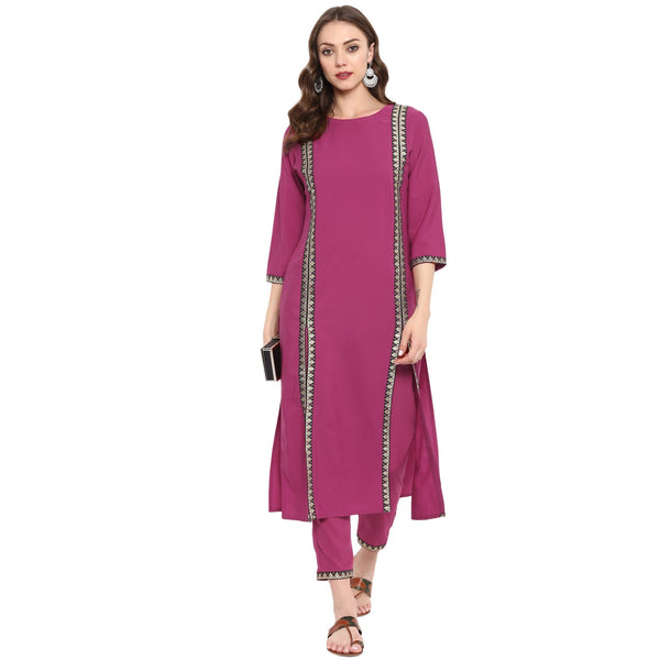 Women's Magenta Pink Crepe Kurta - Ziyaa