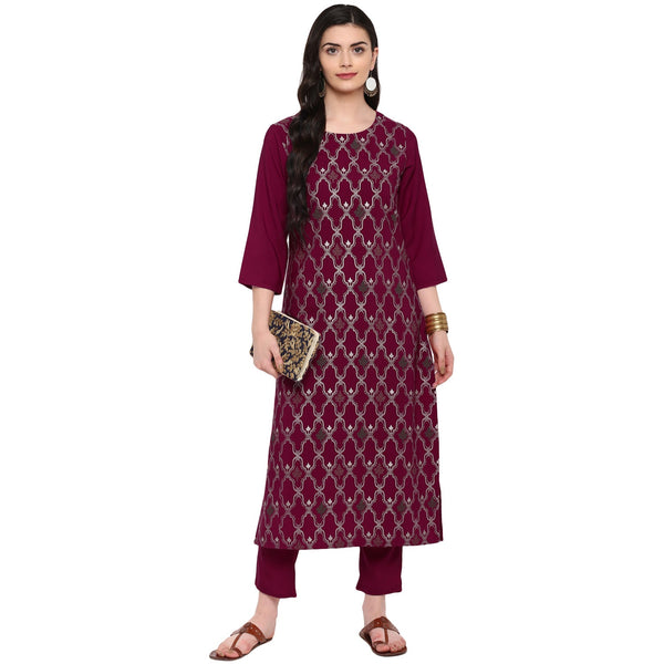 Women Pink Kurta in Crepe by Ziyaa (1 Pc Set)