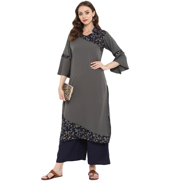 Women Grey Kurta in Crepe by Ziyaa (1 Pc Set)