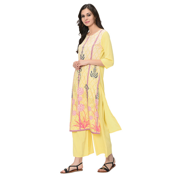 Women's Yellow Crepe Kurta - Ziyaa