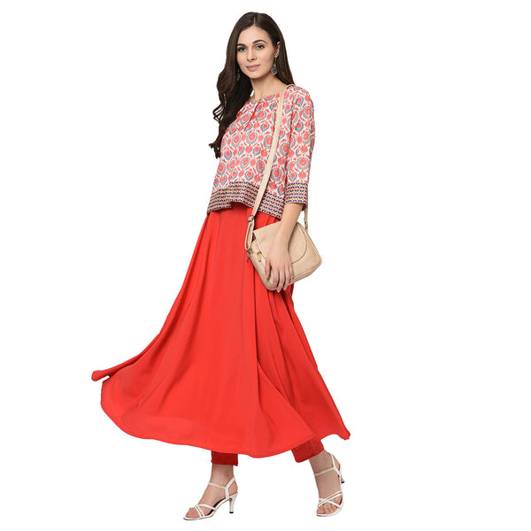 Women's Red Crepe Kurta - Ziyaa