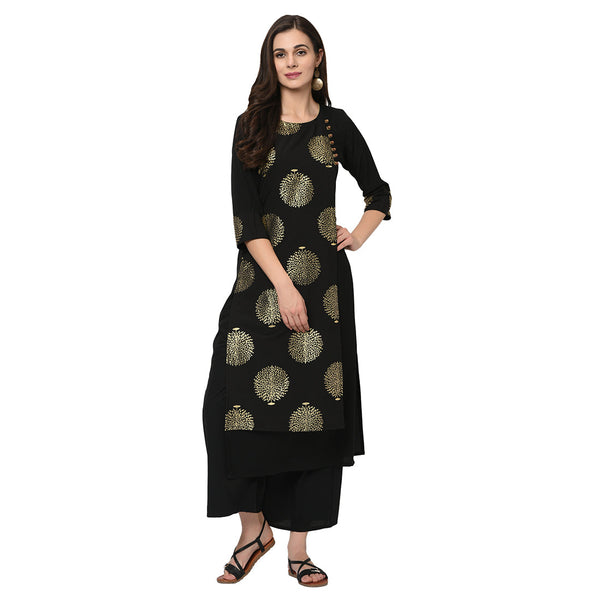 Women's Black Crepe Kurta - Ziyaa