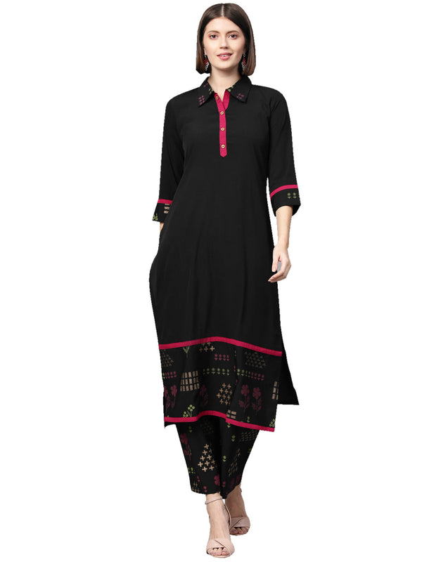 Women Black Crepe Kurta by Ziyaa (1pc)