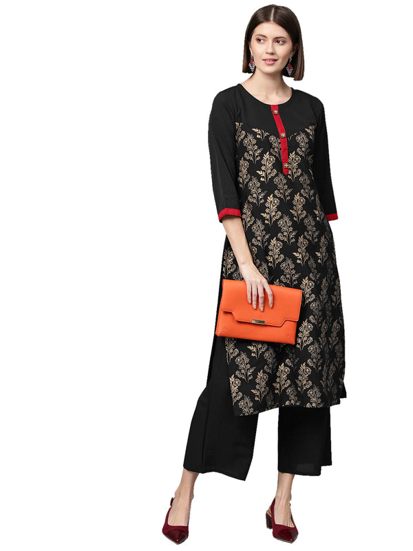 Women's Black Crepe Kurta - Ziyaa