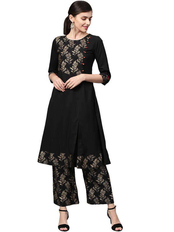 Women's Black Crepe Kurta - Ziyaa