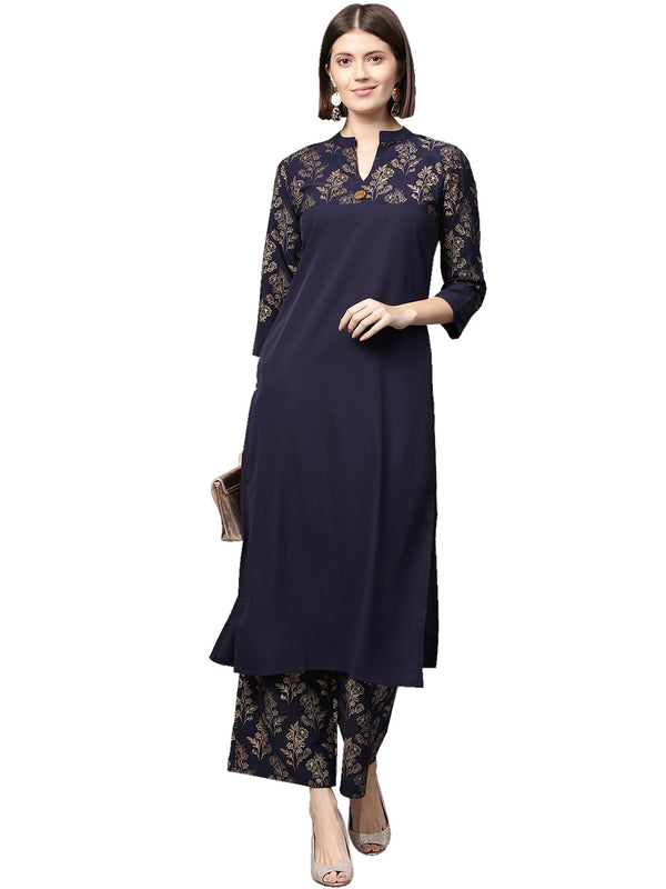 Women Blue Crepe Kurta by Ziyaa (1pc)