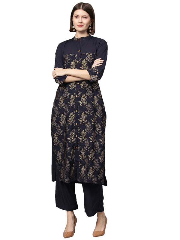 Women's Blue Crepe Kurta - Ziyaa