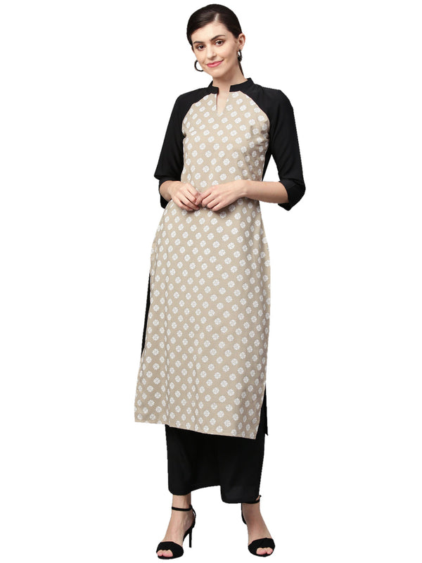 Women's Beige Crepe Kurta - Ziyaa