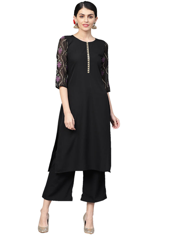 Women's Black Crepe Kurta - Ziyaa