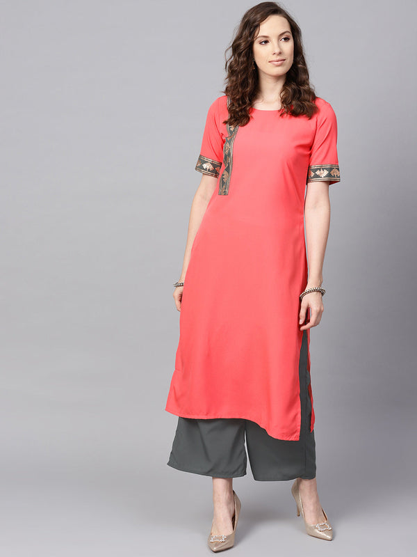 Women Peach Crepe Kurta by Ziyaa (1pc)