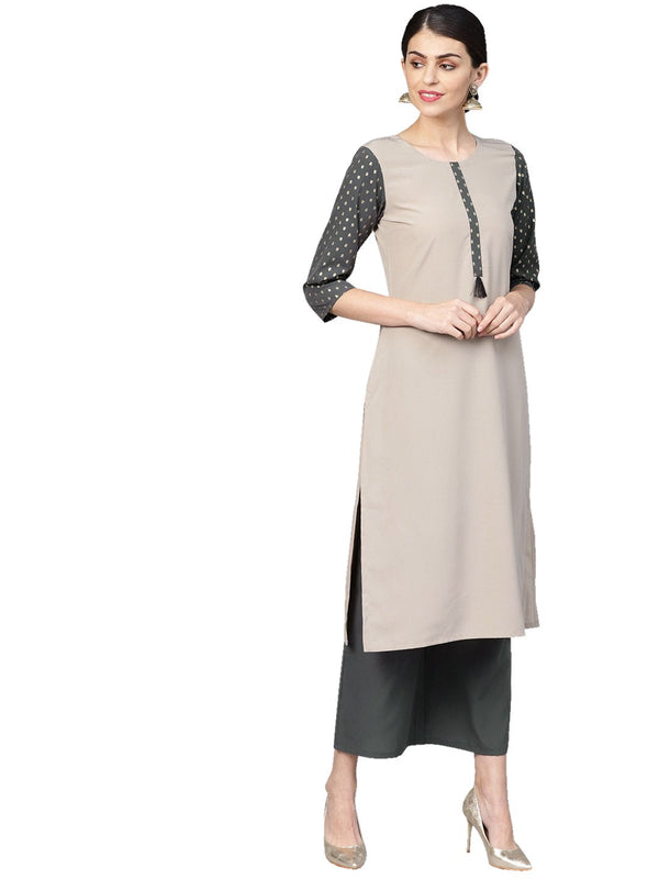 Women Beige Crepe Kurta by Ziyaa (1pc)