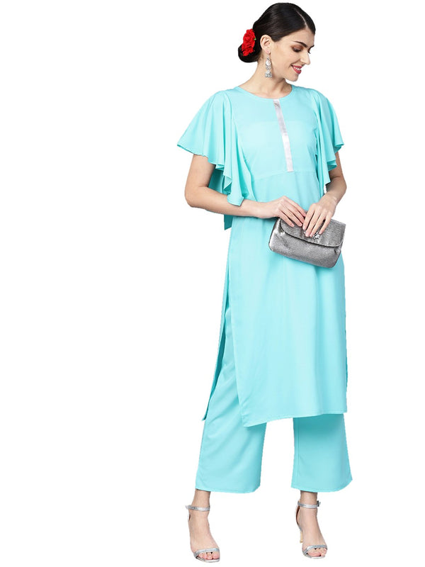 Women's Sky Blue Crepe Kurta - Ziyaa