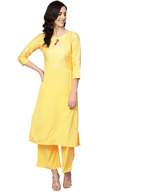 Women's Yellow Crepe Kurta - Ziyaa