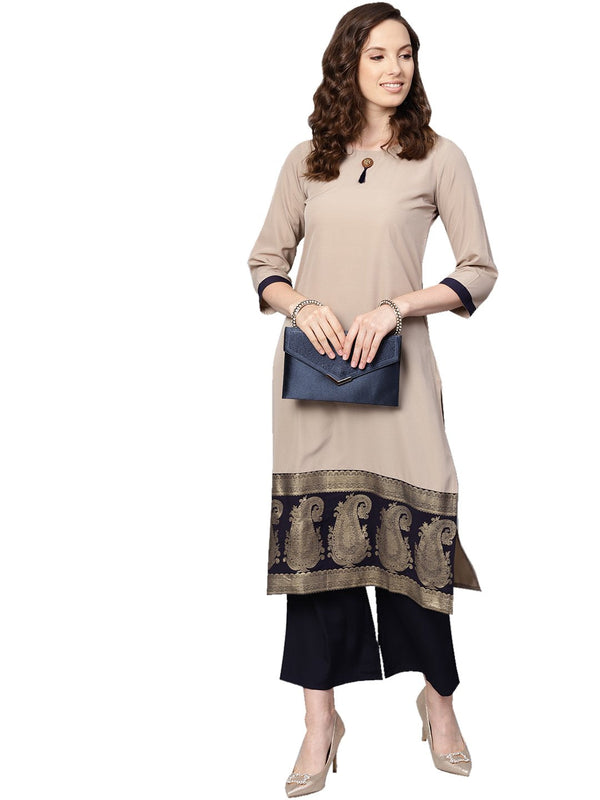 Women's Beige Crepe Kurta - Ziyaa