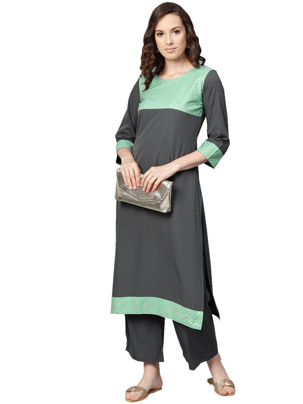 Women's Grey Crepe Kurta - Ziyaa