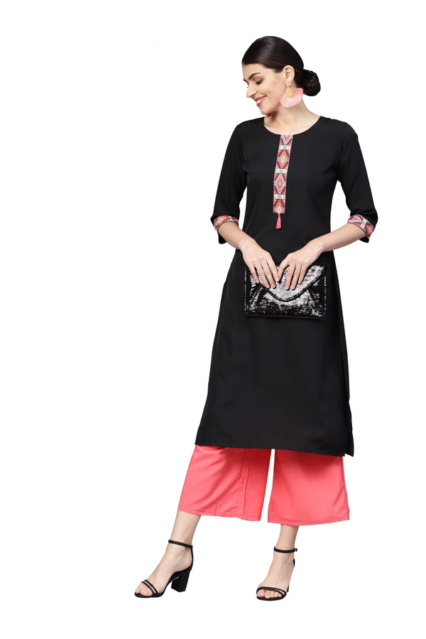 Women's Black Crepe Kurta - Ziyaa