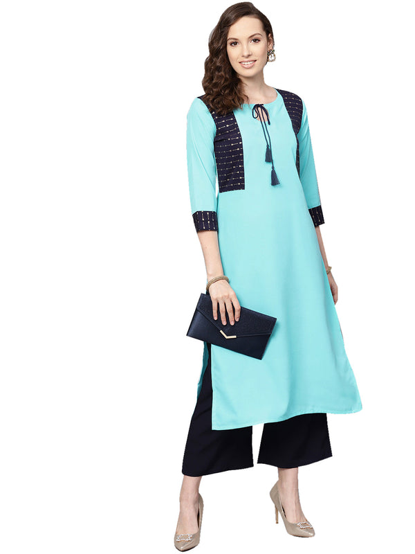 Women's Sky Blue Crepe Kurta - Ziyaa