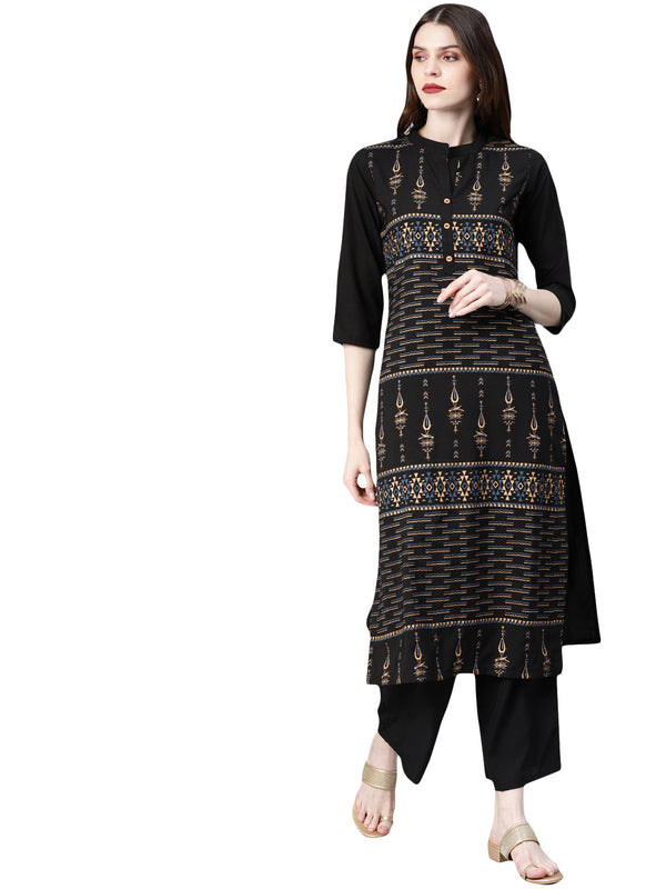 Women Black Printed Crepe Kurta by Ziyaa (1pc)