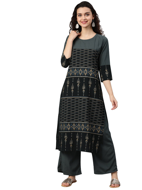 Women's Grey Crepe Kurta - Ziyaa