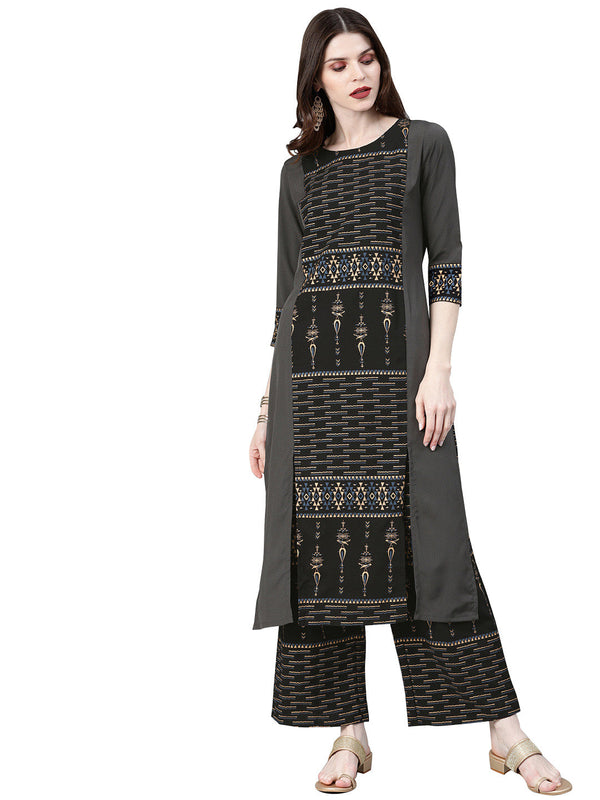 Women's Grey Crepe Kurta - Ziyaa