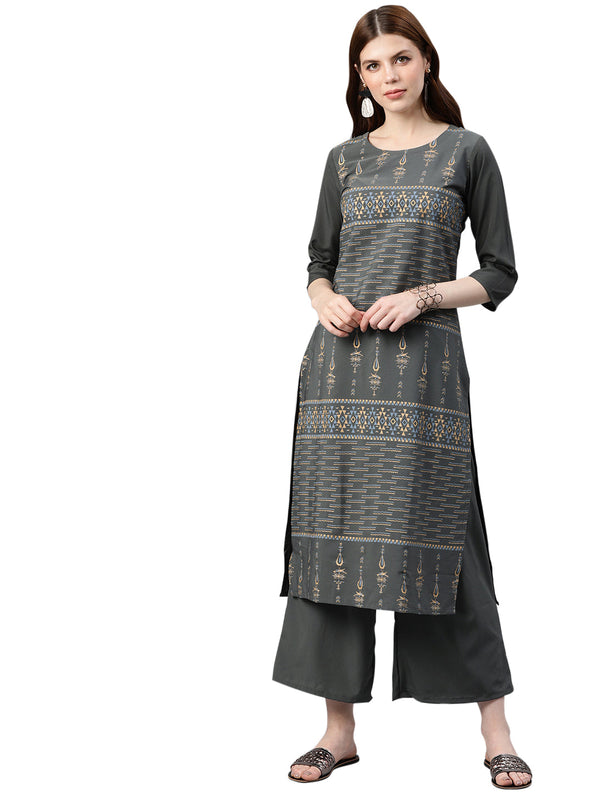 Women's Grey Crepe Kurta - Ziyaa