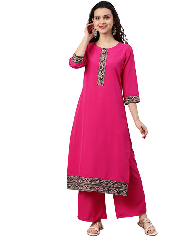 Women Pink Crepe Kurta by Ziyaa (1 Pc Set)