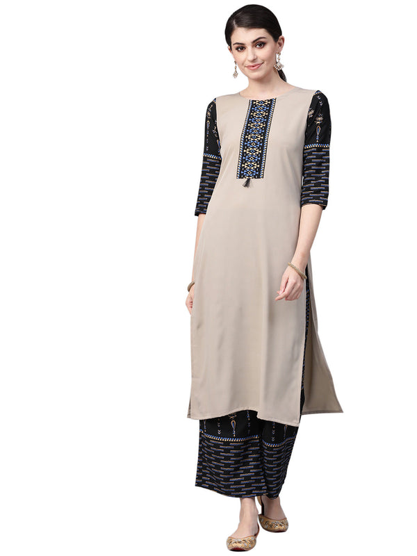 Women's Grey Crepe Kurta - Ziyaa