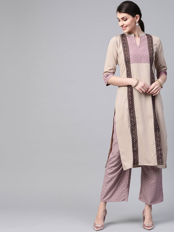 Women's Beige Crepe Kurta - Ziyaa