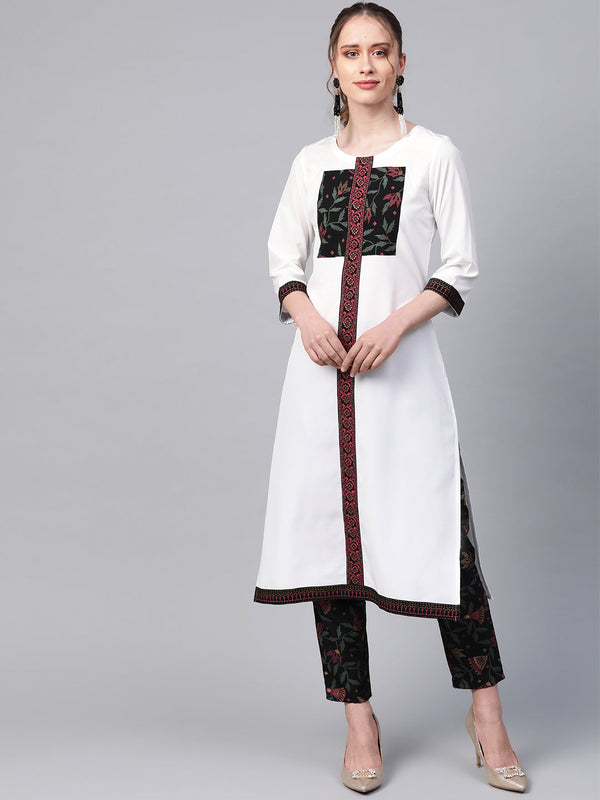 Women's White Crepe Kurta And Pant Set - Ziyaa