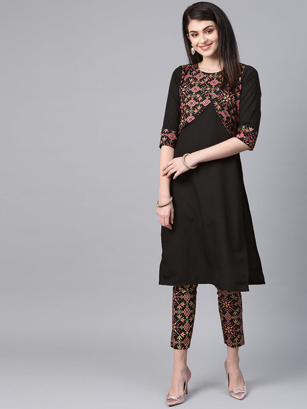 Women's Black Crepe Kurta - Ziyaa