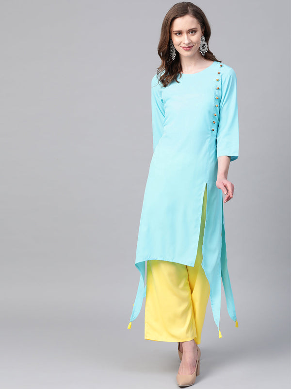 Women's Blue Crepe Kurta - Ziyaa