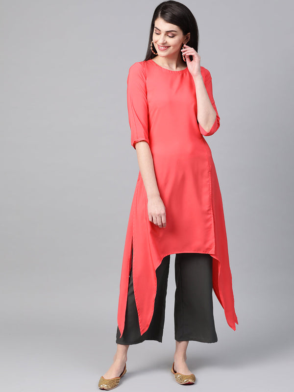 Women's Red Crepe Kurta - Ziyaa