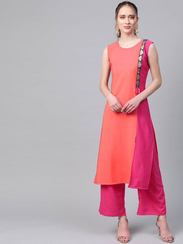 Women's Orange Crepe Kurta - Ziyaa