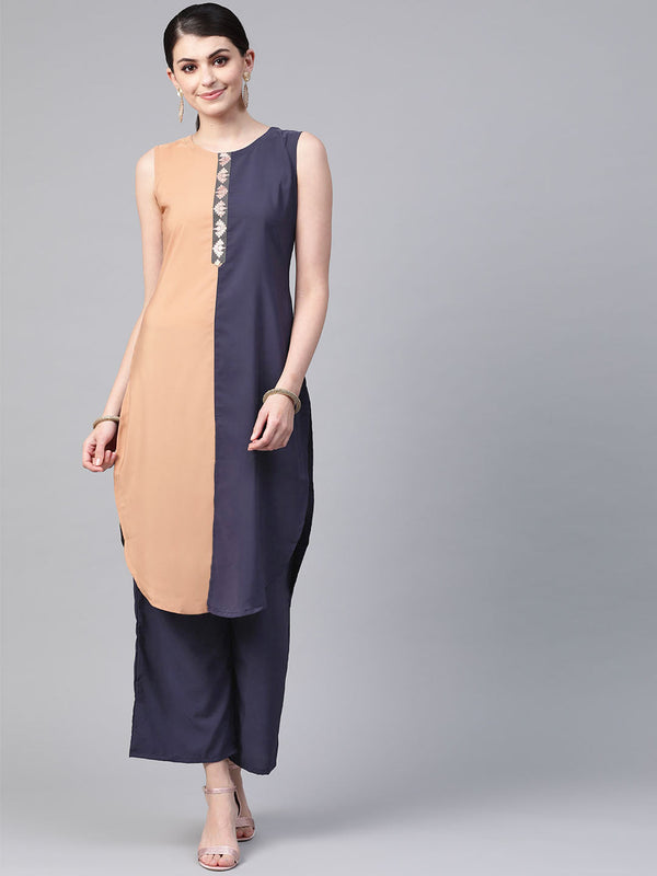 Women Navy Blue Kurta With Palazzo by Ziyaa (2pc Set)