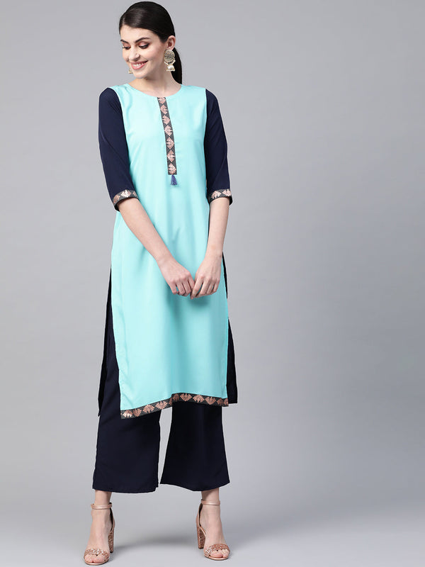 Women's Blue Crepe Kurta - Ziyaa