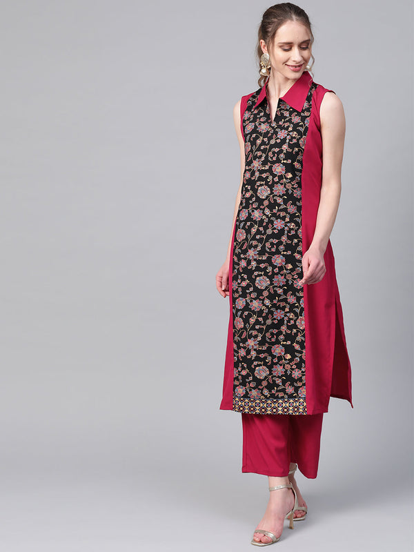 Women’s pink floral print kurta by Ziyaa. – (1pc set)