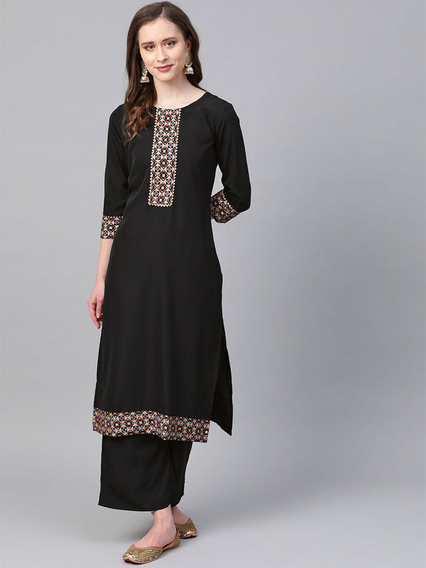 Women's Black Crepe Kurta - Ziyaa