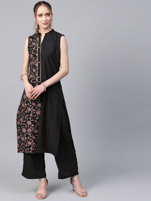 Women's Black Crepe Kurta - Ziyaa